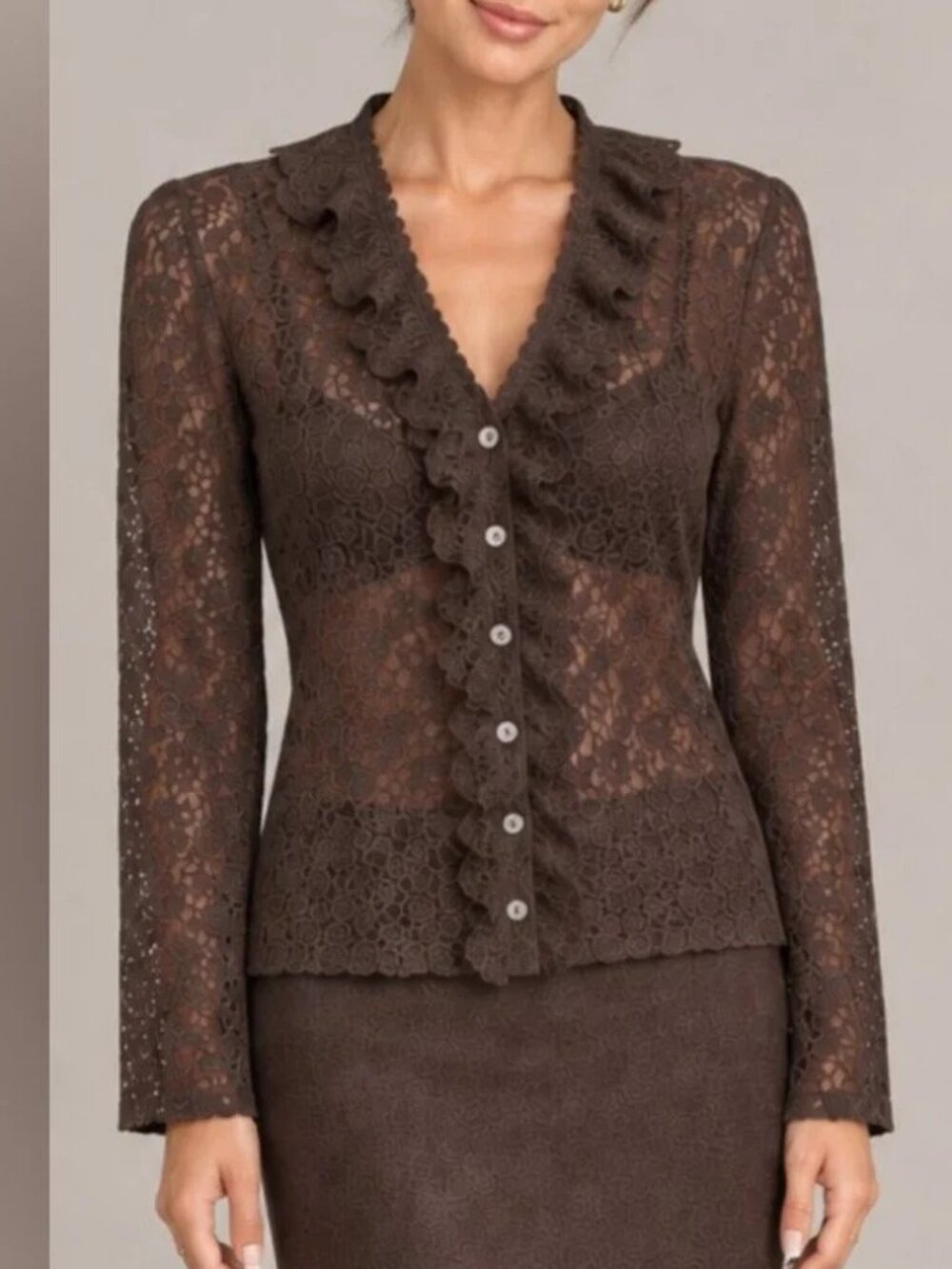 NWT Harlow Brown Lace Blouse